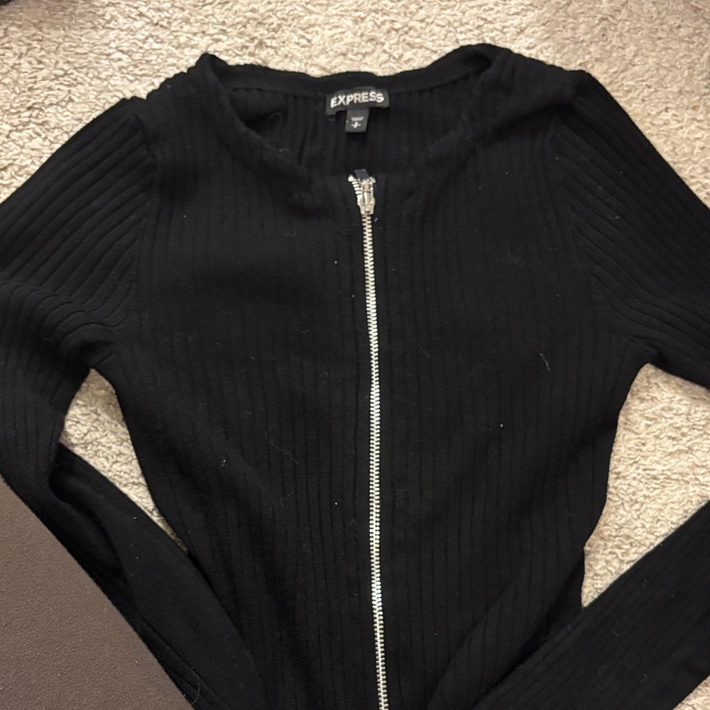 Express Black Ribbed Zip-Up Cardigan
